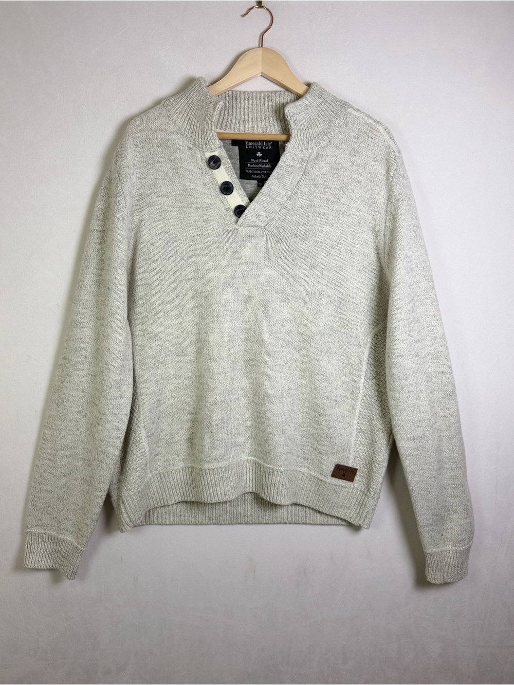 Emerald Isle Galway Mens 2XL Wool Blend Fisherman Sweater Gray Irish Grandpacore - Picture 2 of 12
